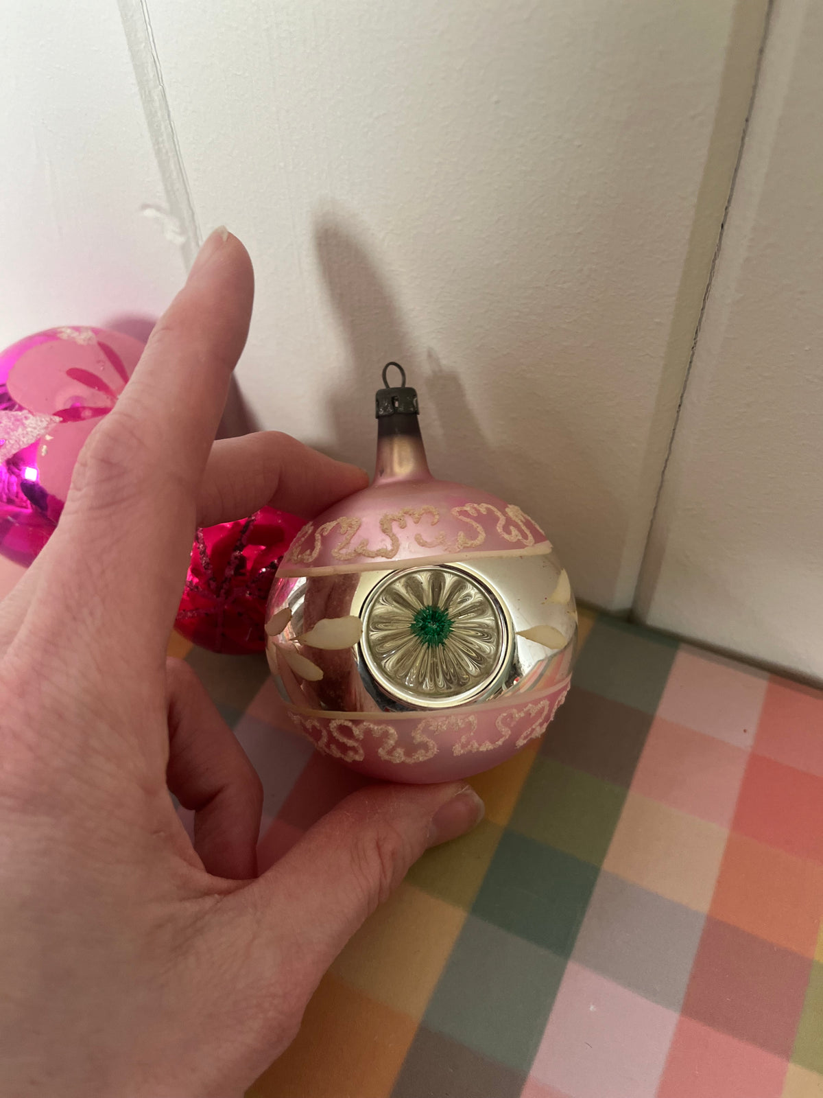 Vintage pink glass baubles