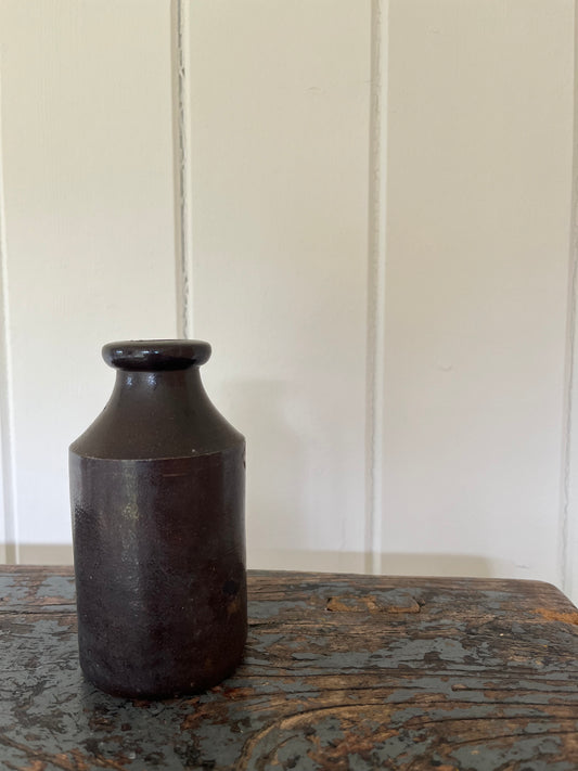 Antique brown stoneware ink pot