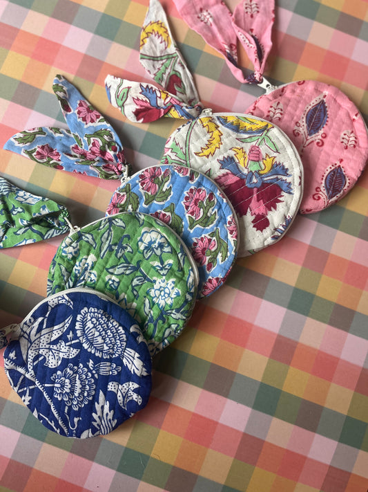 Block Print Round Coin Purse Mixed Prints