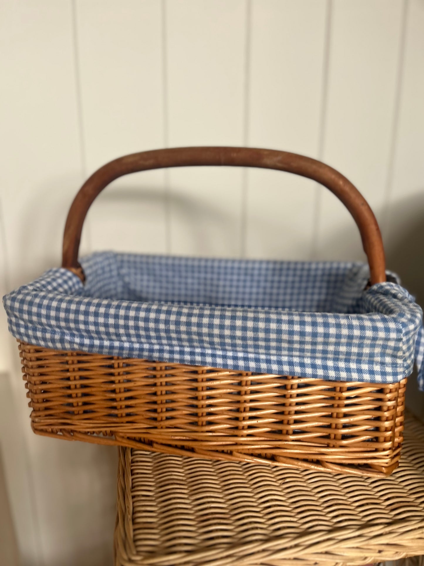 Blue gingham lined basket