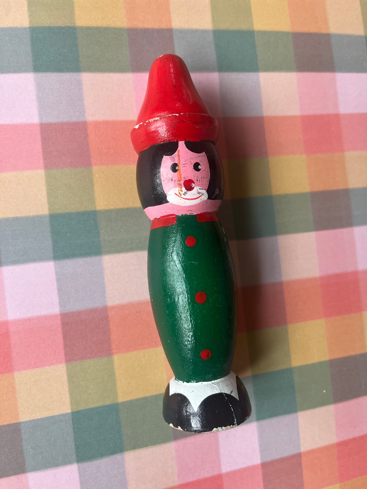 Vintage wooden clown skittle