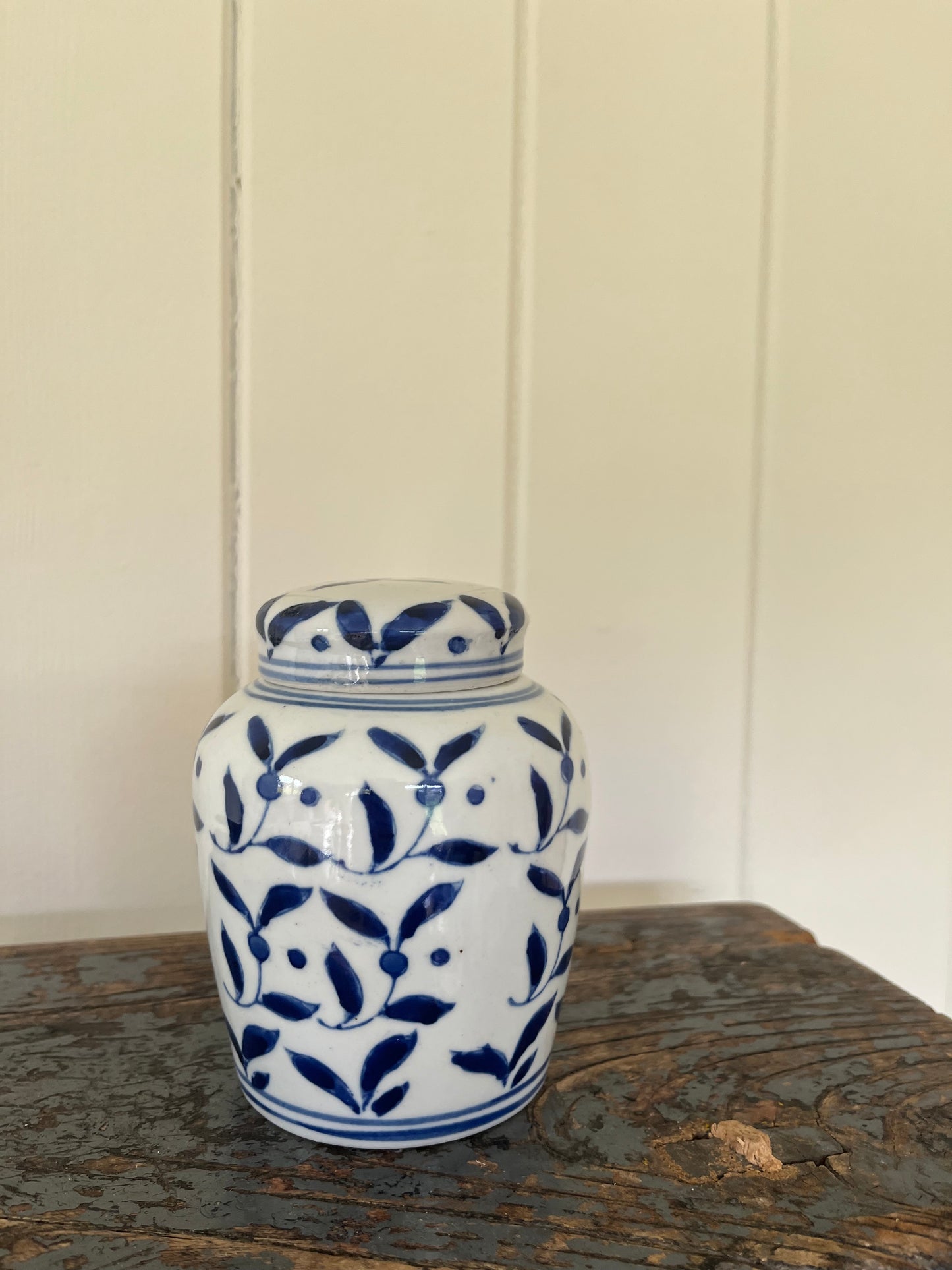 Blue and white ceramic ginger jar