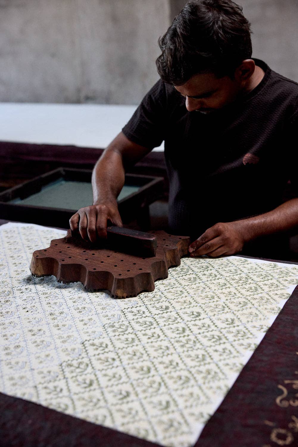 Block Printed Picture Frame 4x6 - Floral Lattice Buttercream