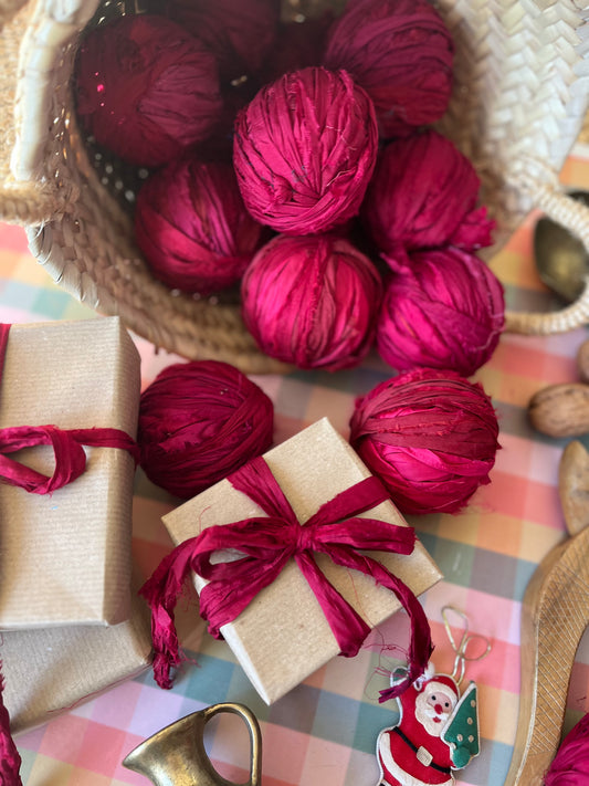 Recycled silk ribbon - Berry