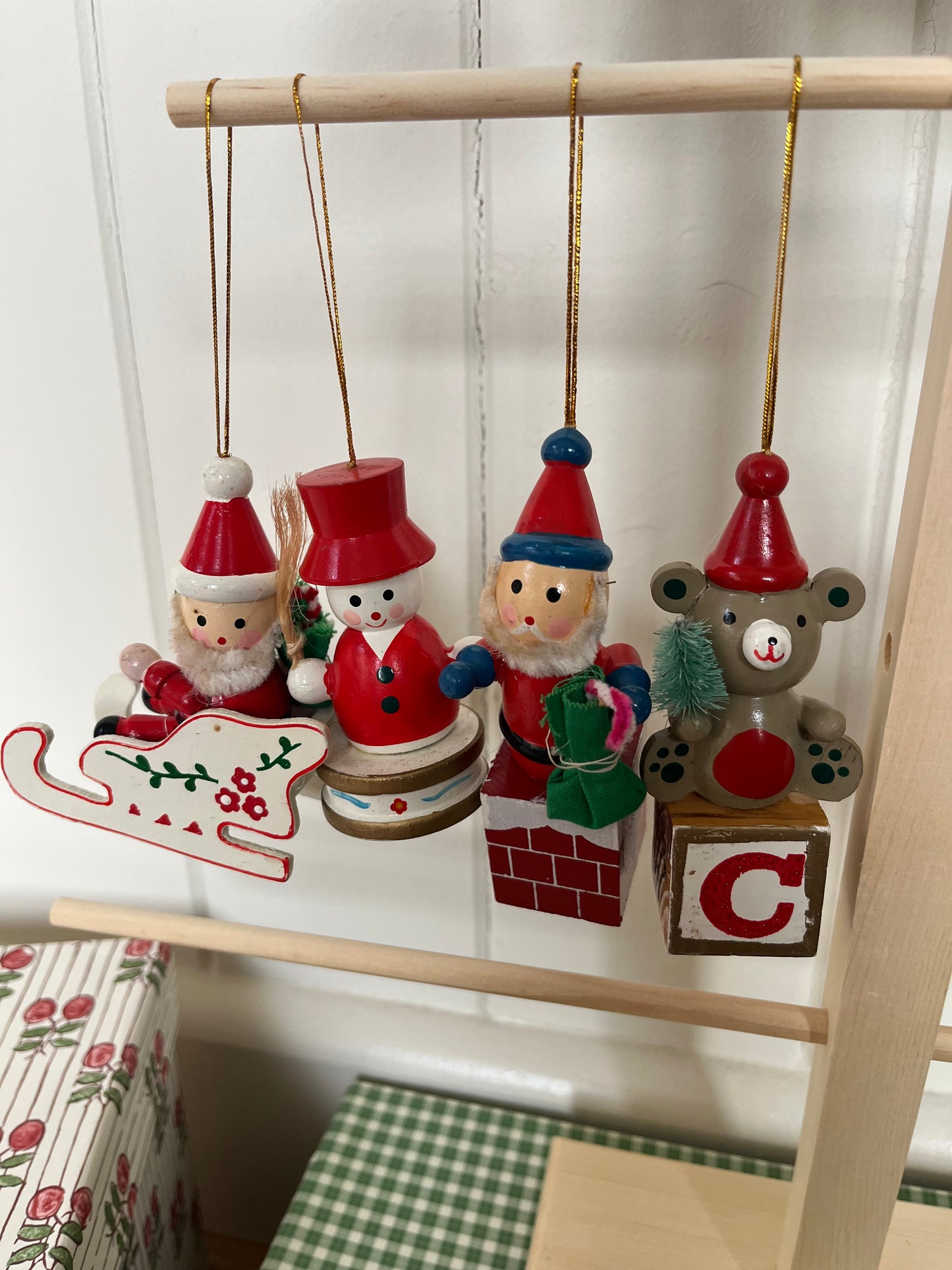 Vintage wooden chimney Santas
