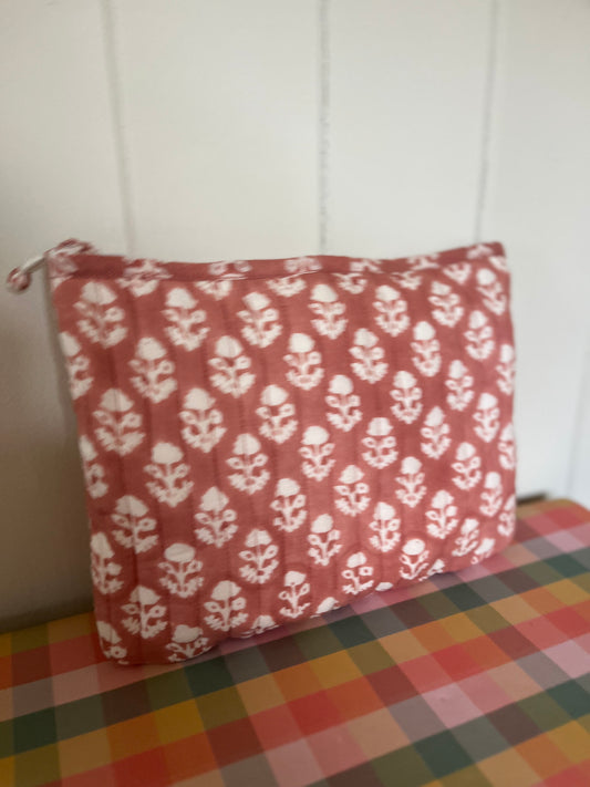 Hand block printed large cotton pouch