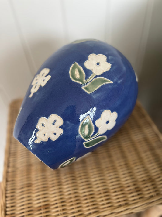 Blue floral ceramic vase