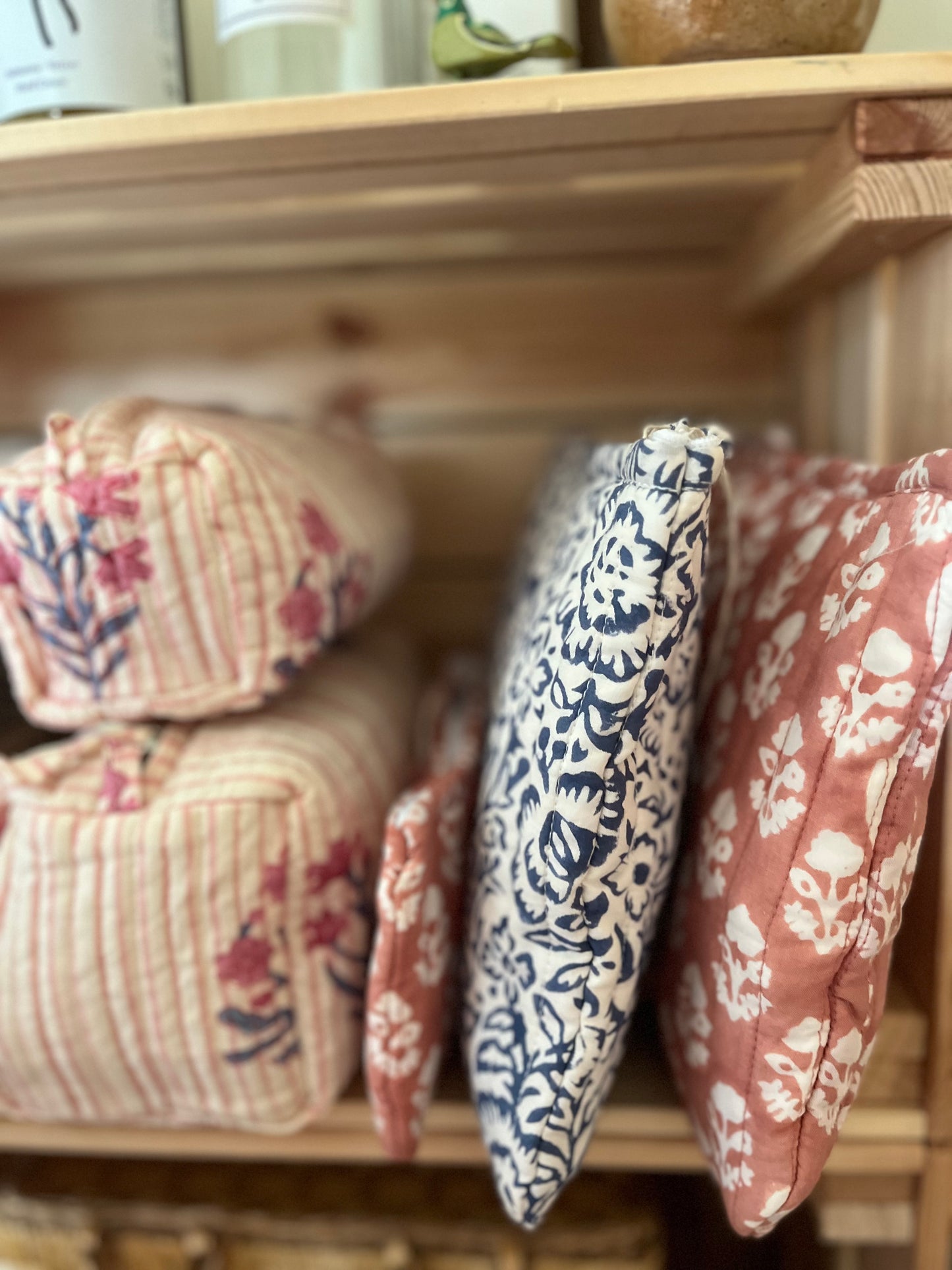 Hand block printed toiletry bags