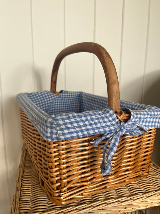 Blue gingham lined basket
