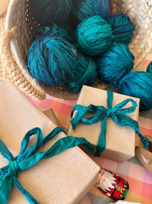 Recycled silk ribbon - Pine