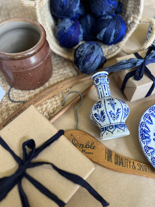 Recycled silk sari ribbon - Winter Blues