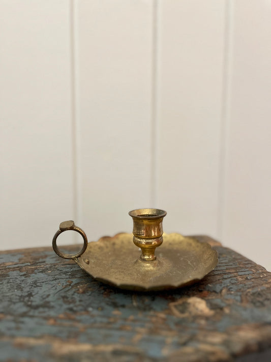 Vintage brass scalloped candle holder
