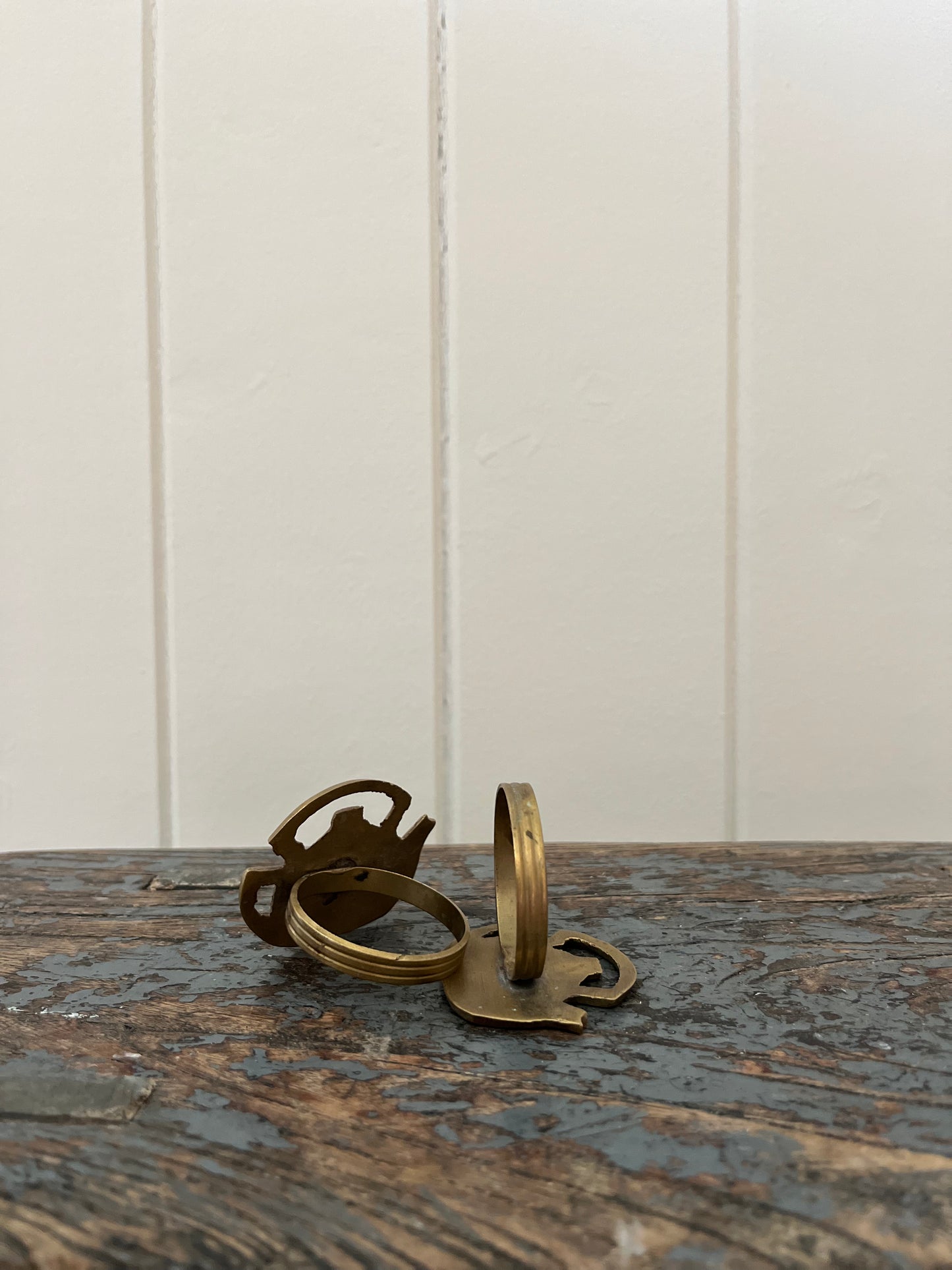 Vintage brass teapot napkin rings (pair)