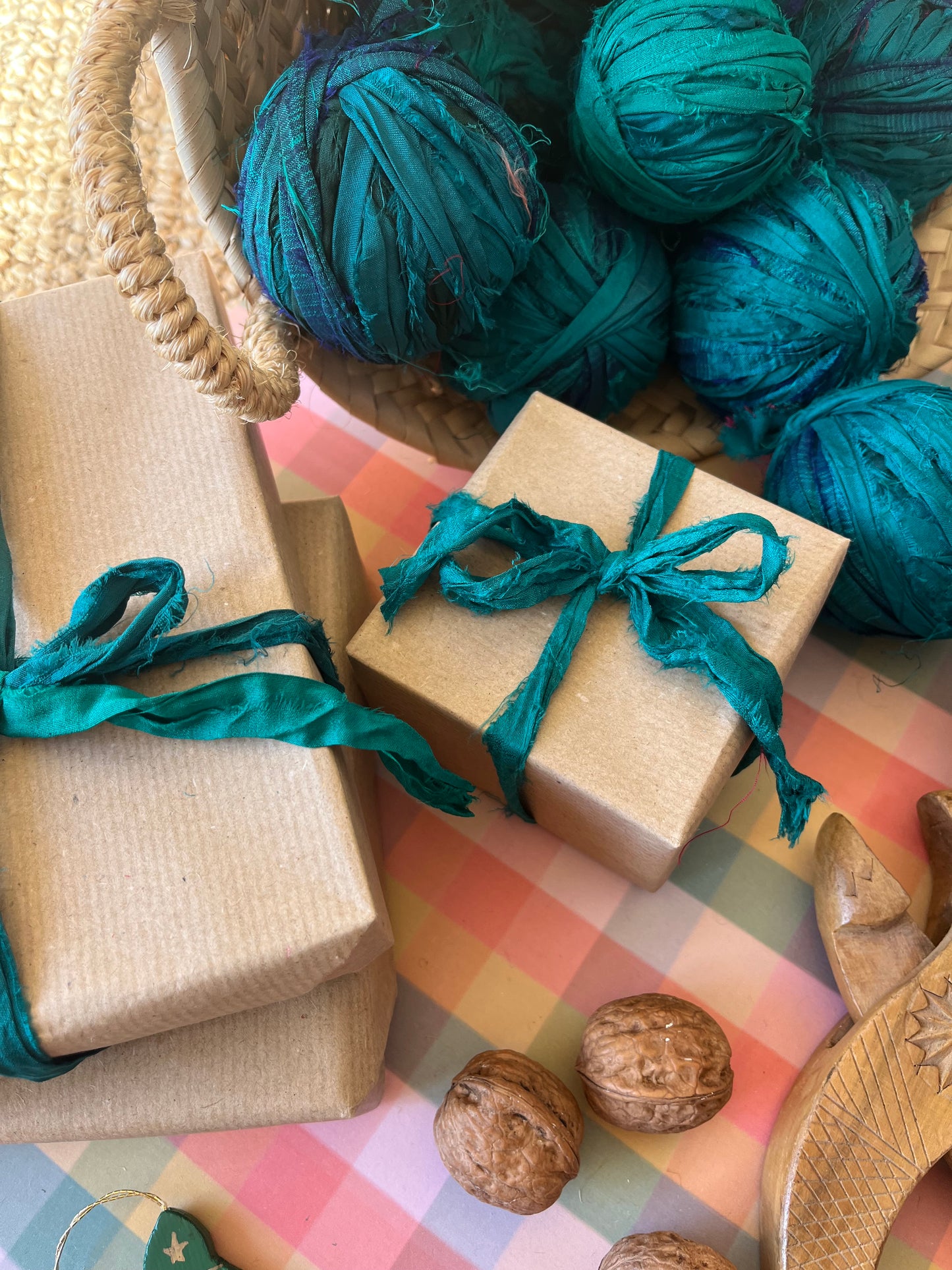 Recycled silk ribbon - Pine
