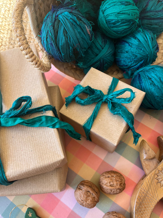 Recycled silk ribbon - Pine