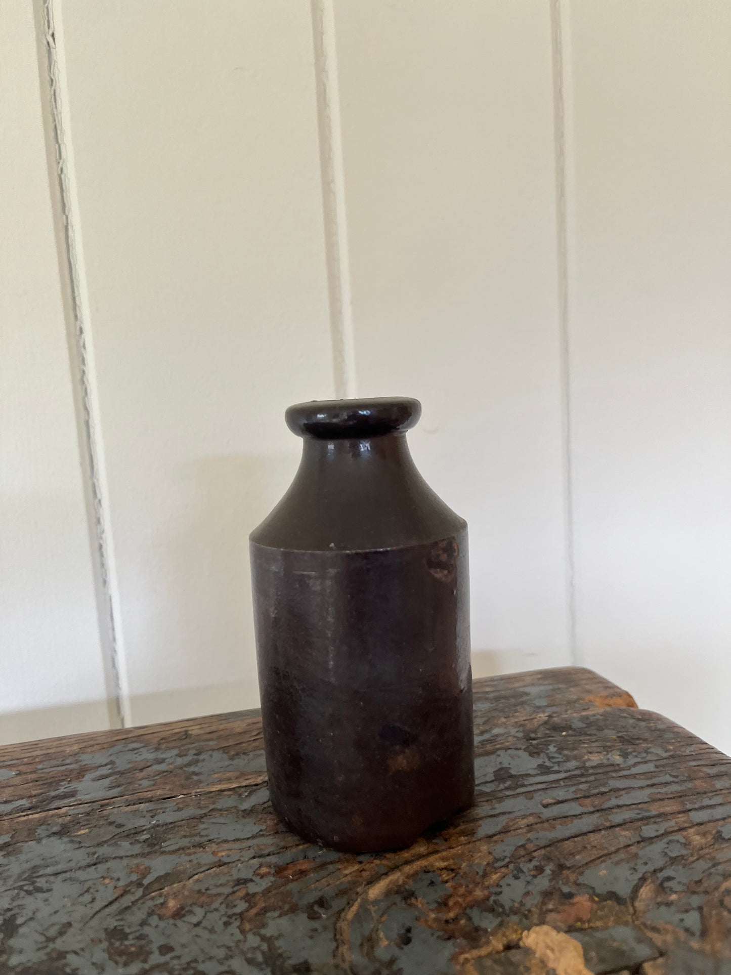 Antique brown stoneware ink pot
