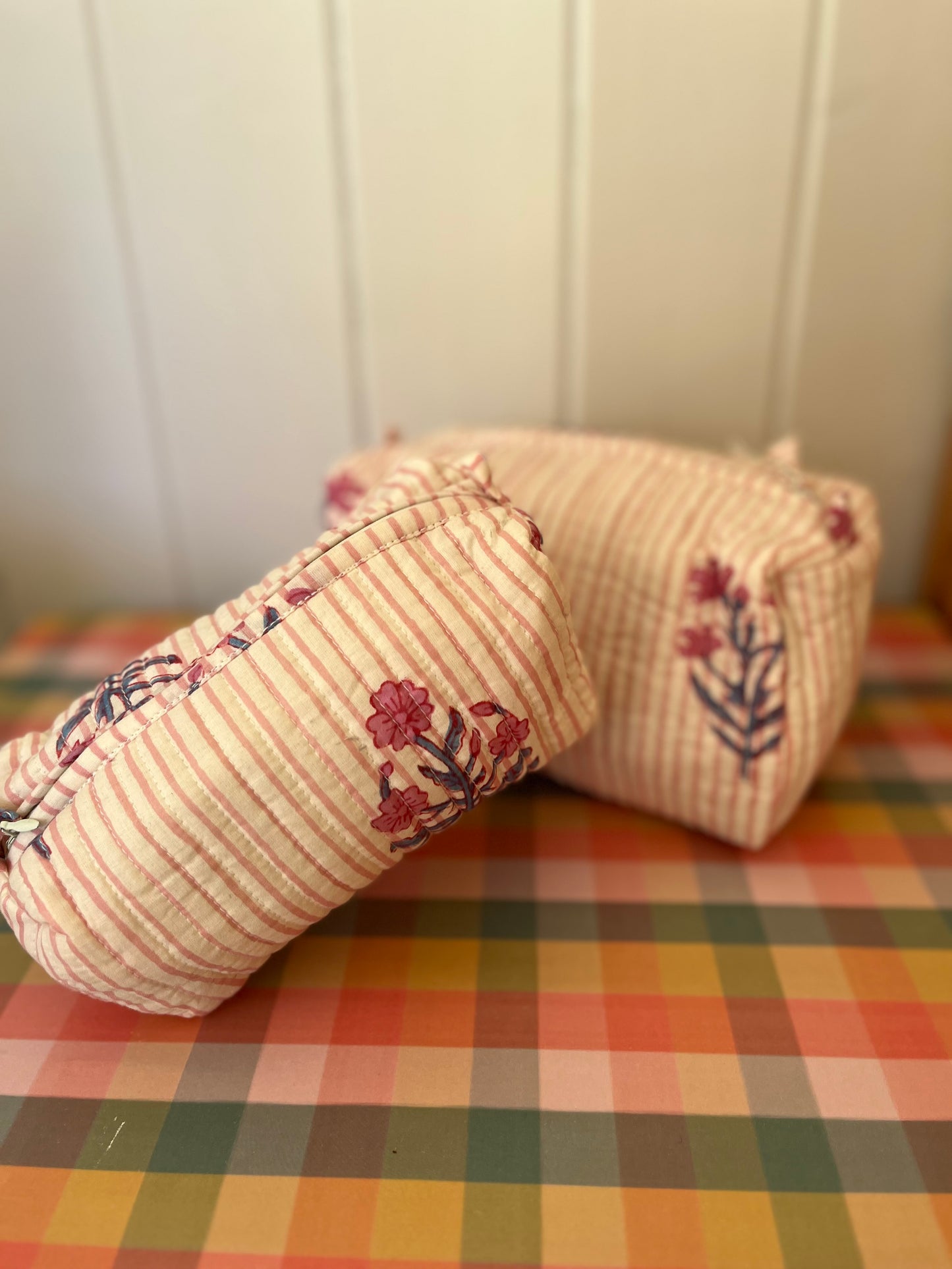 Hand block printed toiletry bags