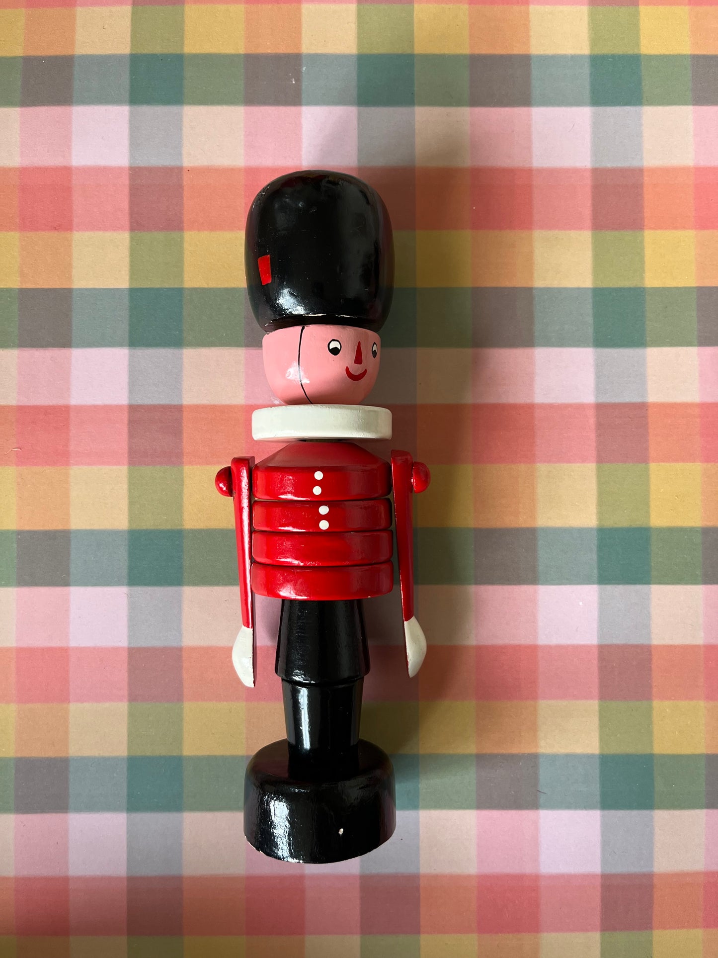 Vintage wooden stacking toy soldier