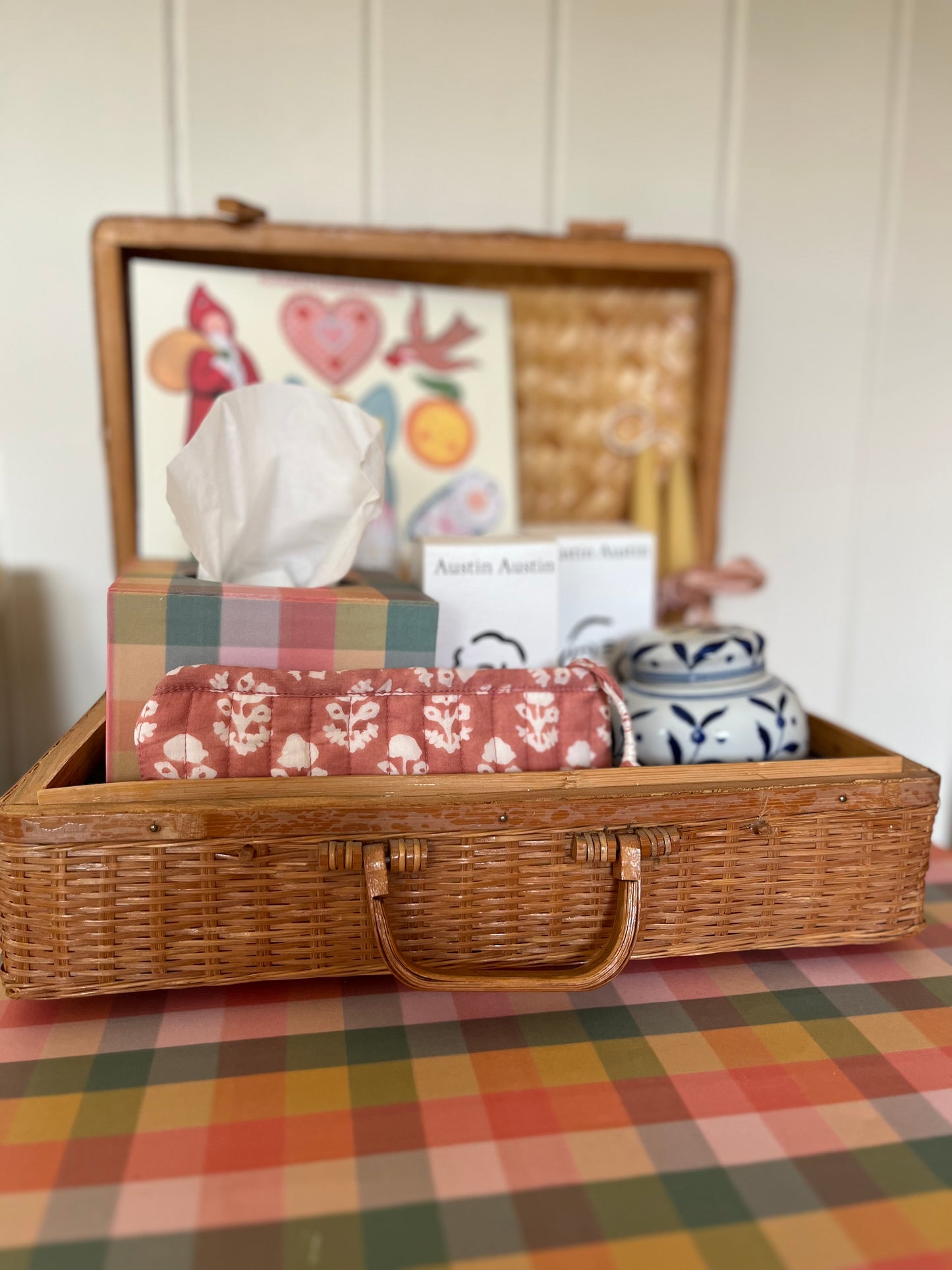 Vintage wicker suitcase