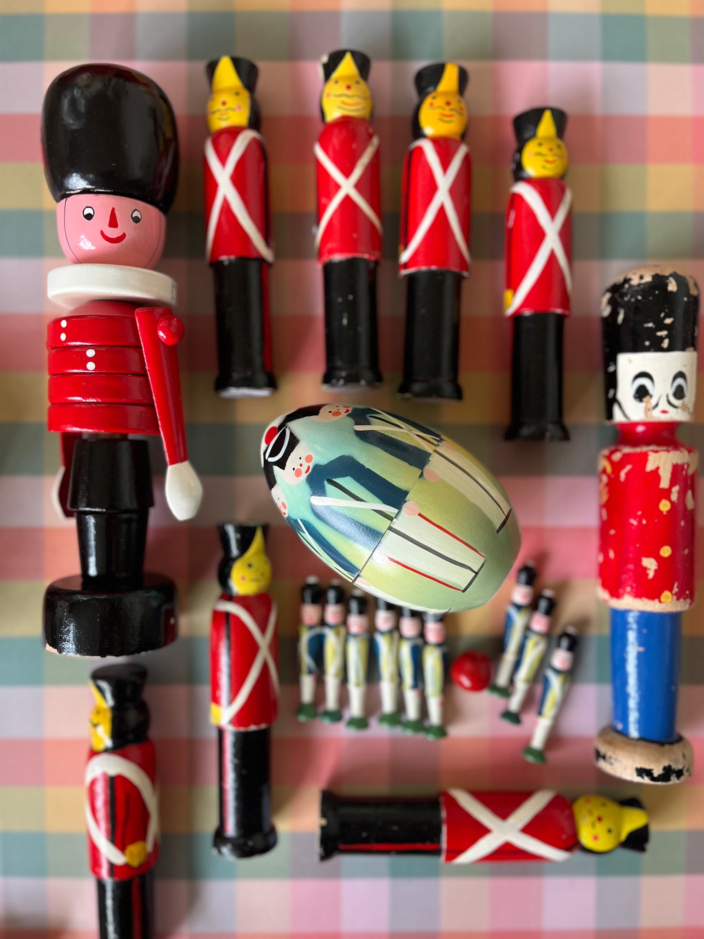 Vintage wooden stacking toy soldier