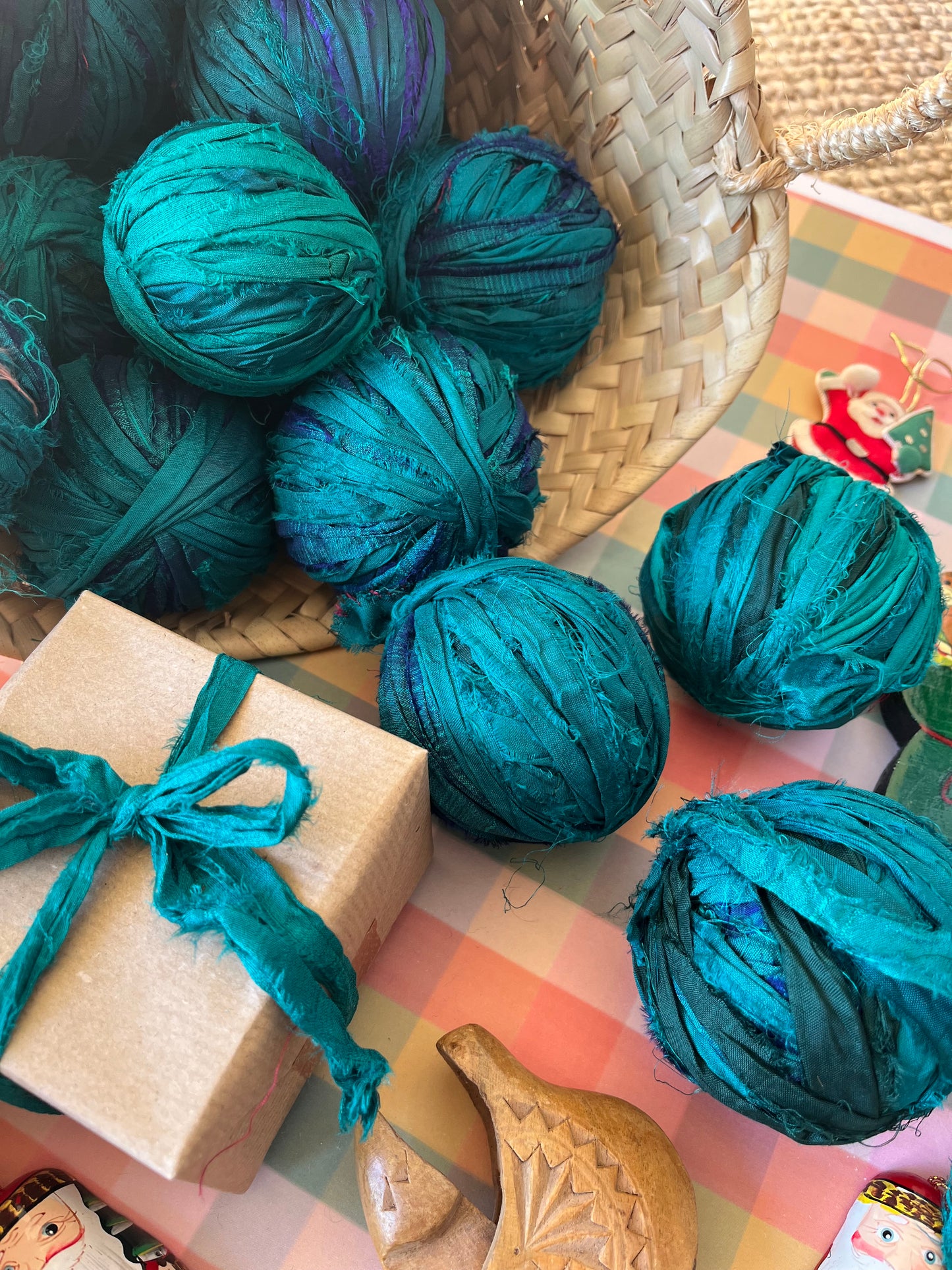 Recycled silk ribbon - Pine