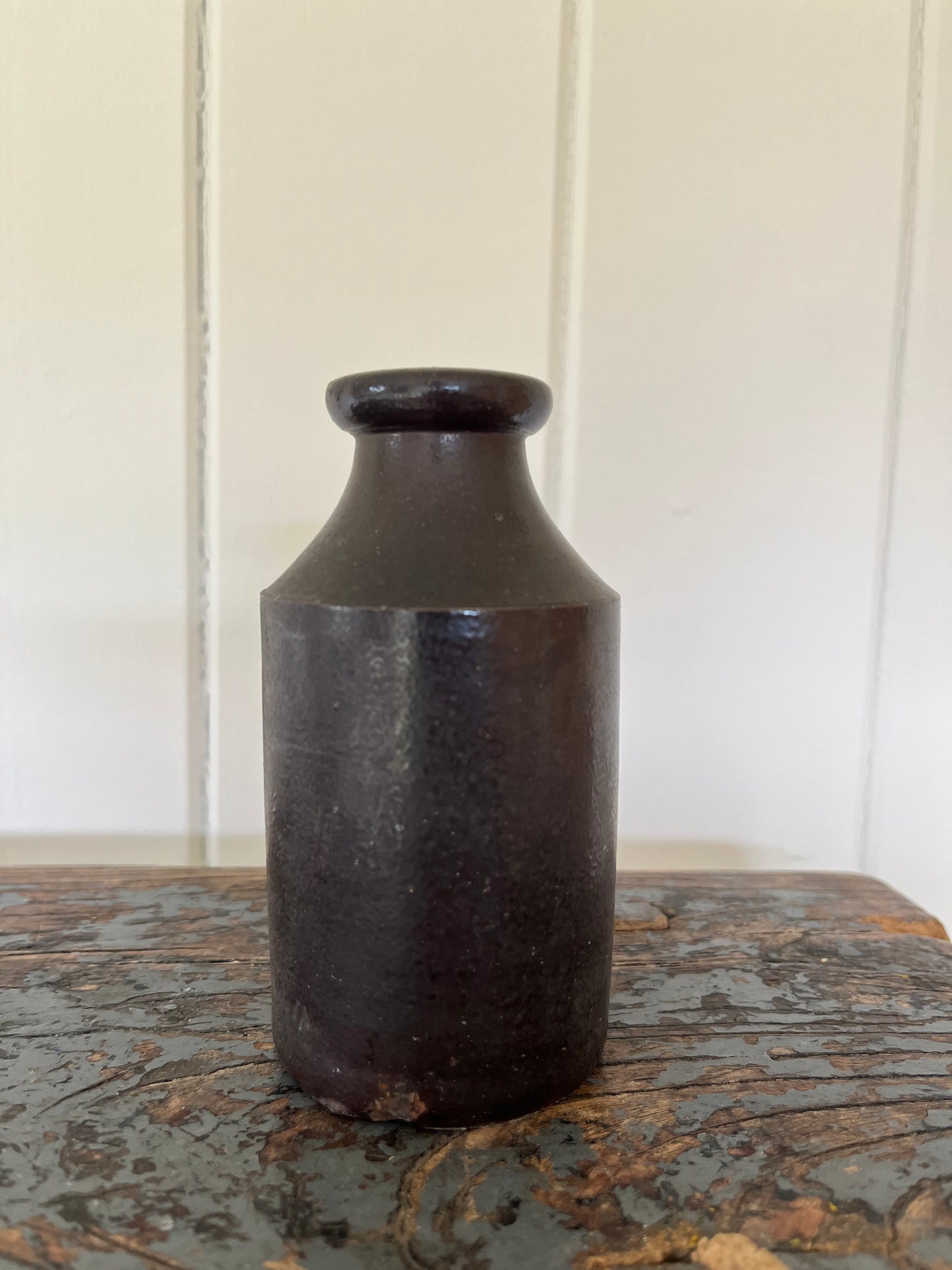Antique brown stoneware ink pot