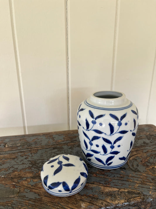Blue and white ceramic ginger jar
