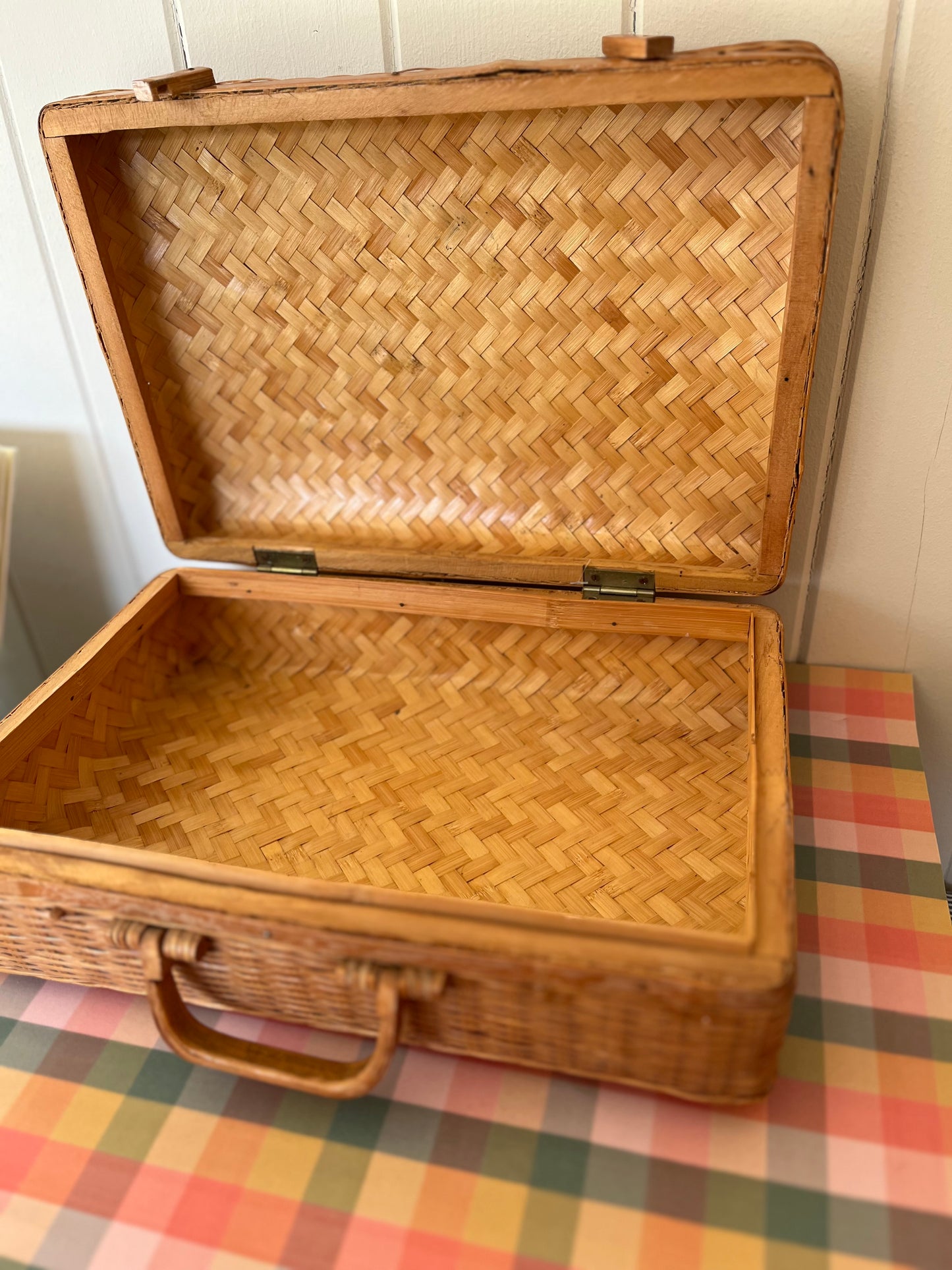Vintage wicker suitcase