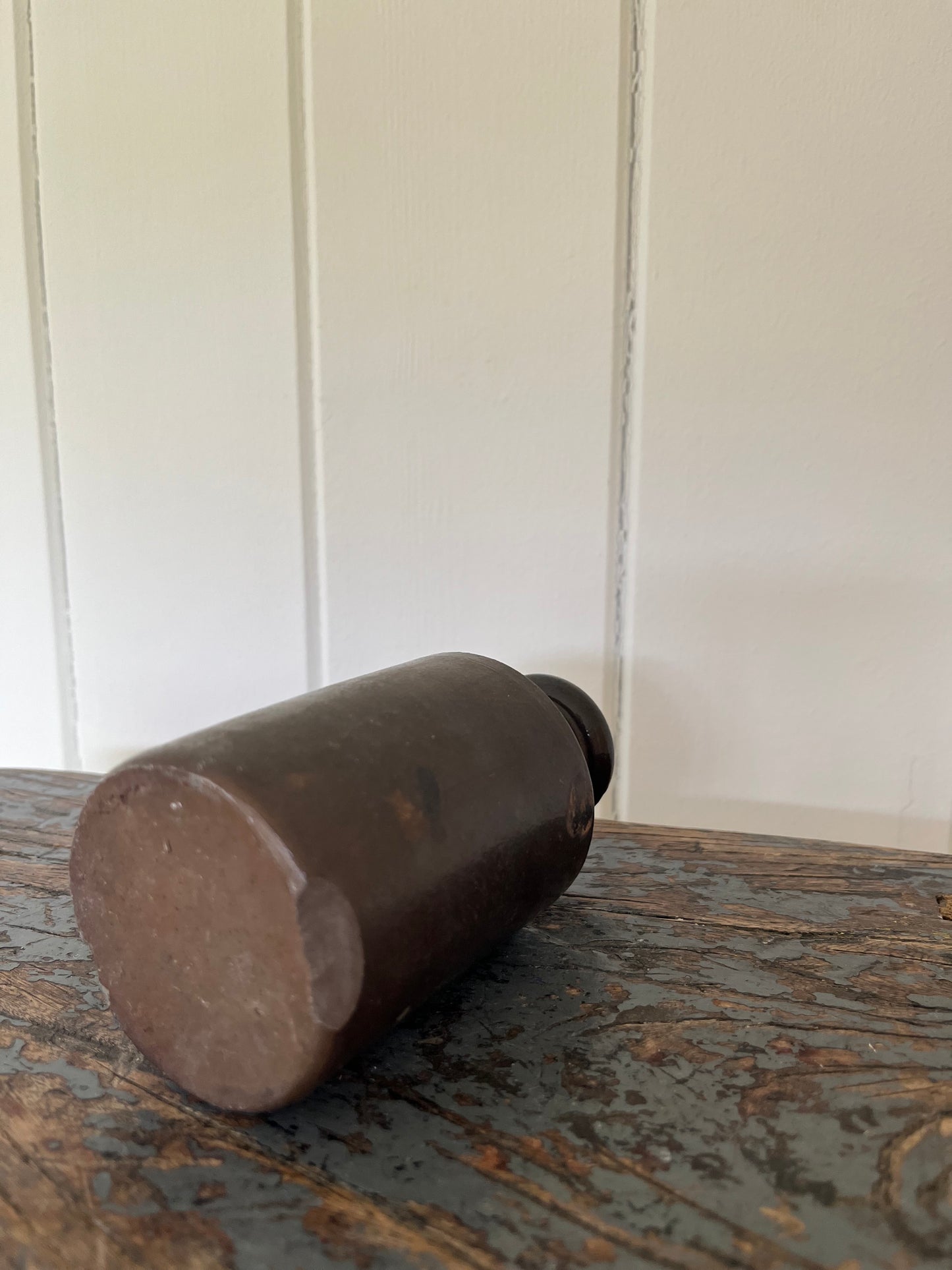 Antique brown stoneware ink pot