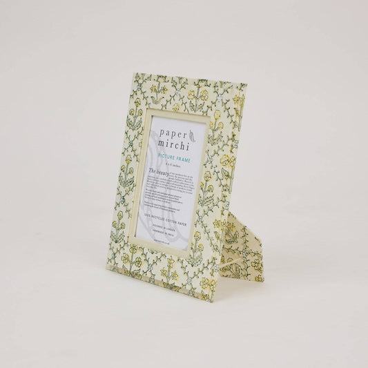 Block Printed Picture Frame 4x6 - Floral Lattice Buttercream
