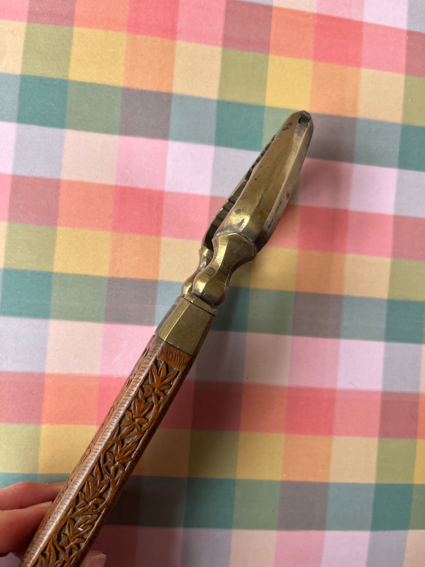 Vintage brass and wood nutcracker