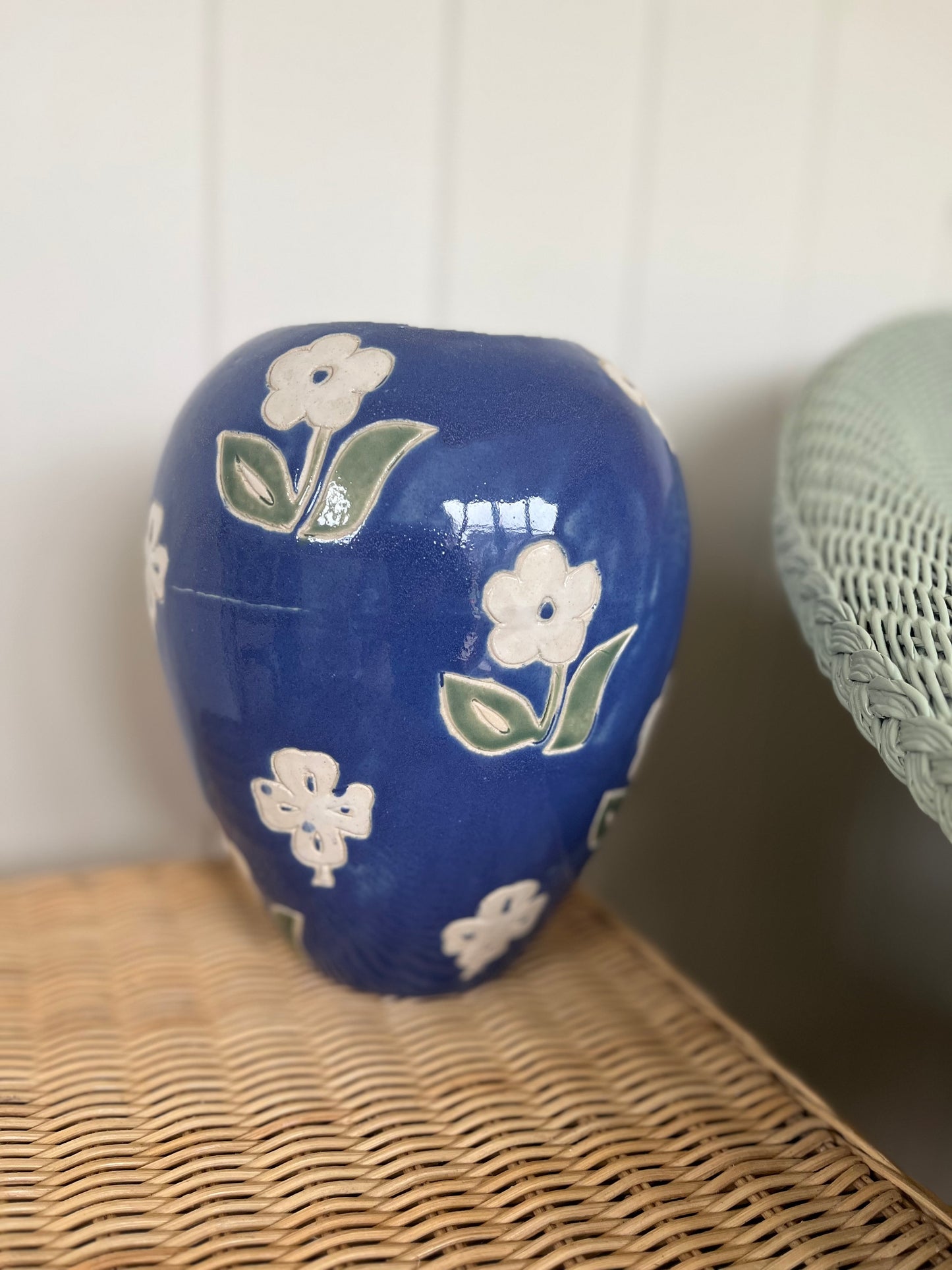 Blue floral ceramic vase