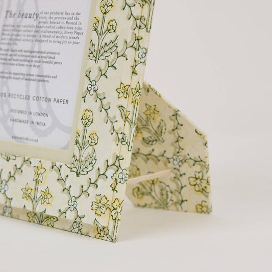 Block Printed Picture Frame 4x6 - Floral Lattice Buttercream