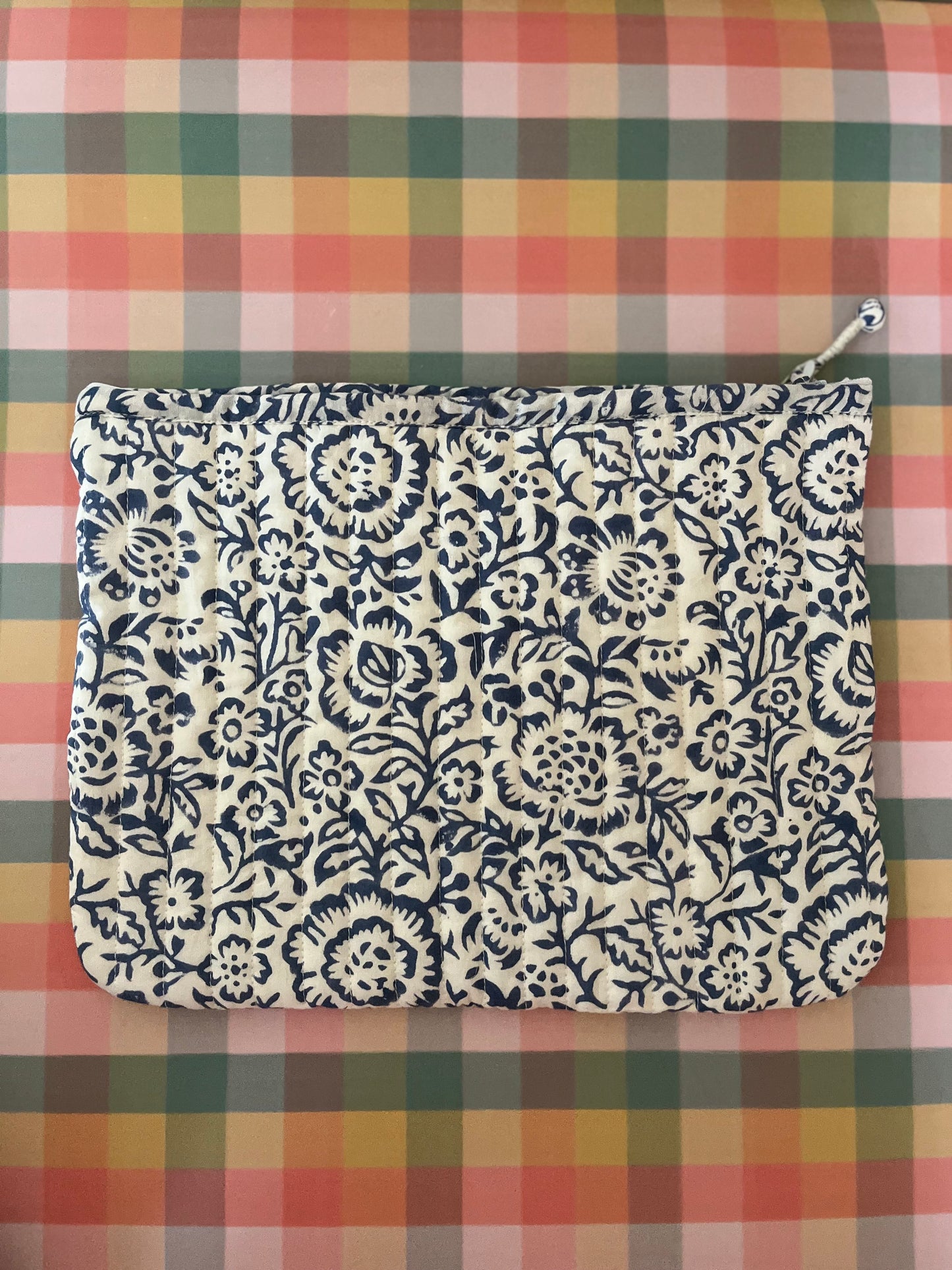 Hand block printed large cotton pouch