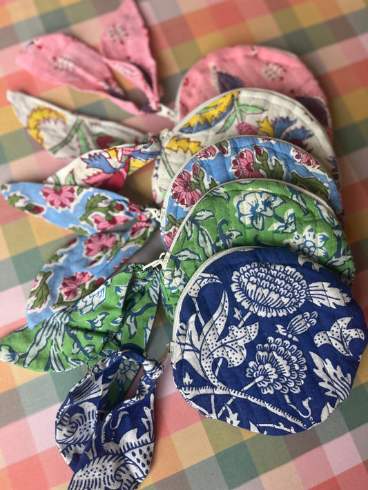 Block Print Round Coin Purse Mixed Prints