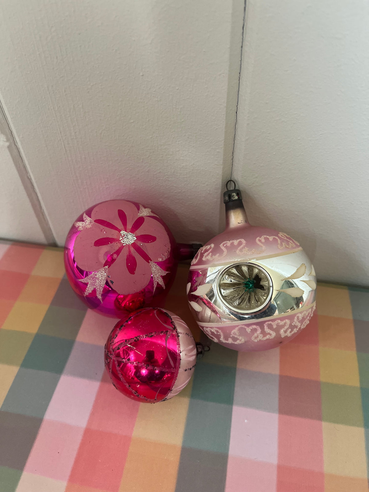 Vintage pink glass baubles
