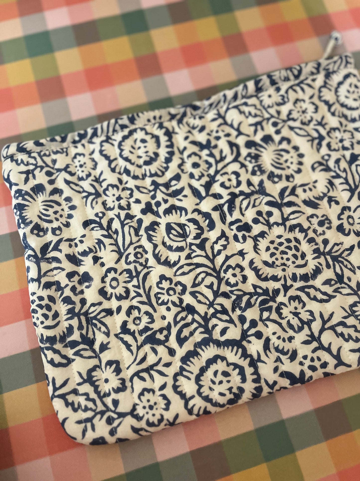Hand block printed large cotton pouch