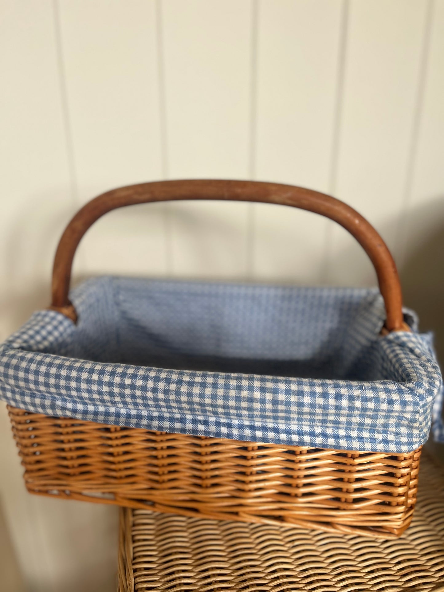 Blue gingham lined basket