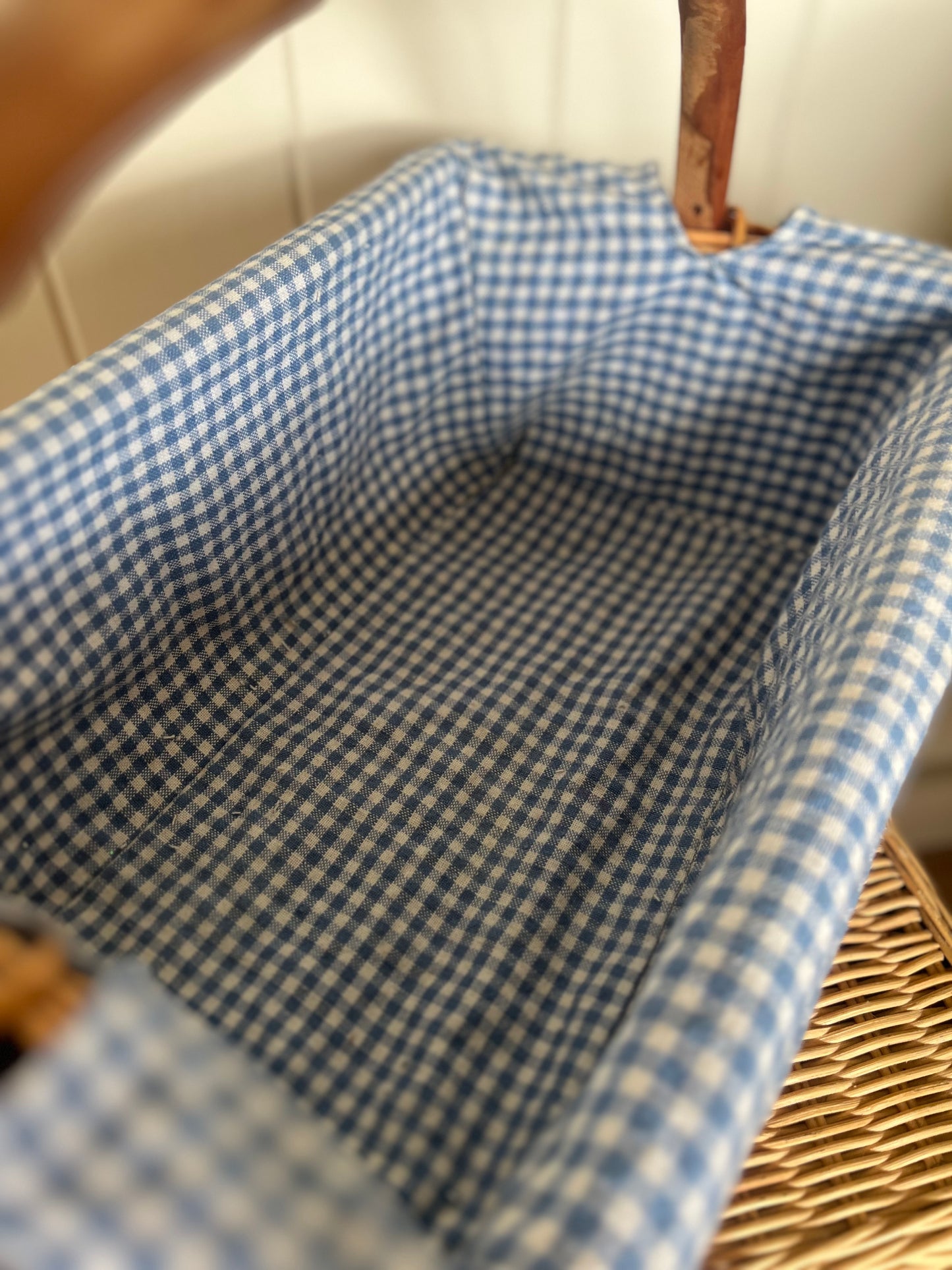 Blue gingham lined basket