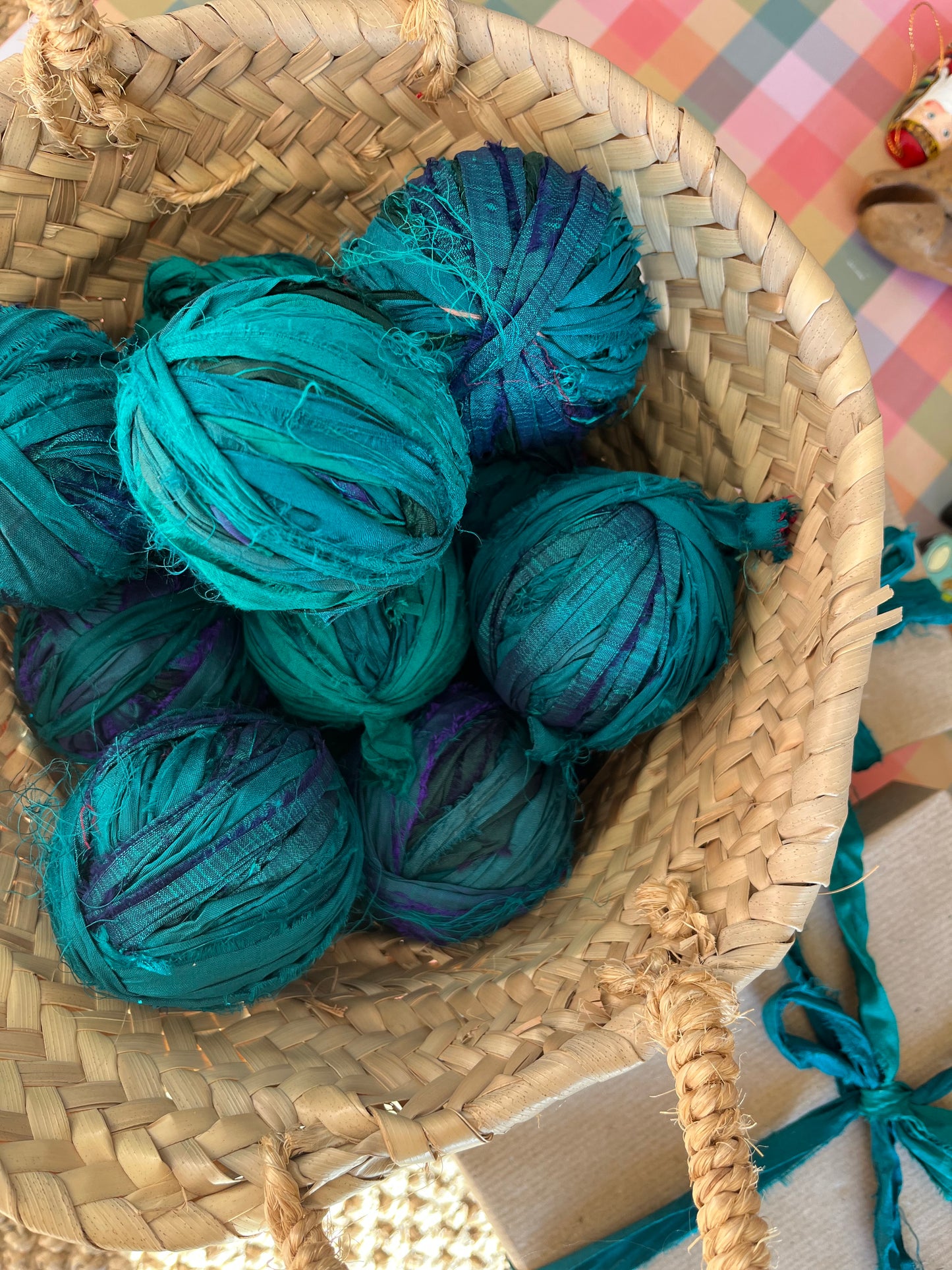 Recycled silk ribbon - Pine