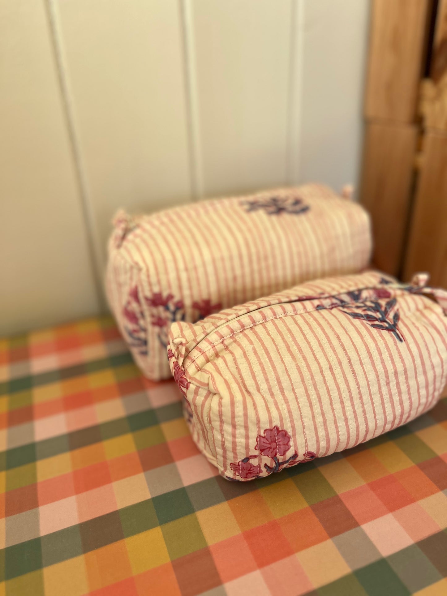 Hand block printed toiletry bags