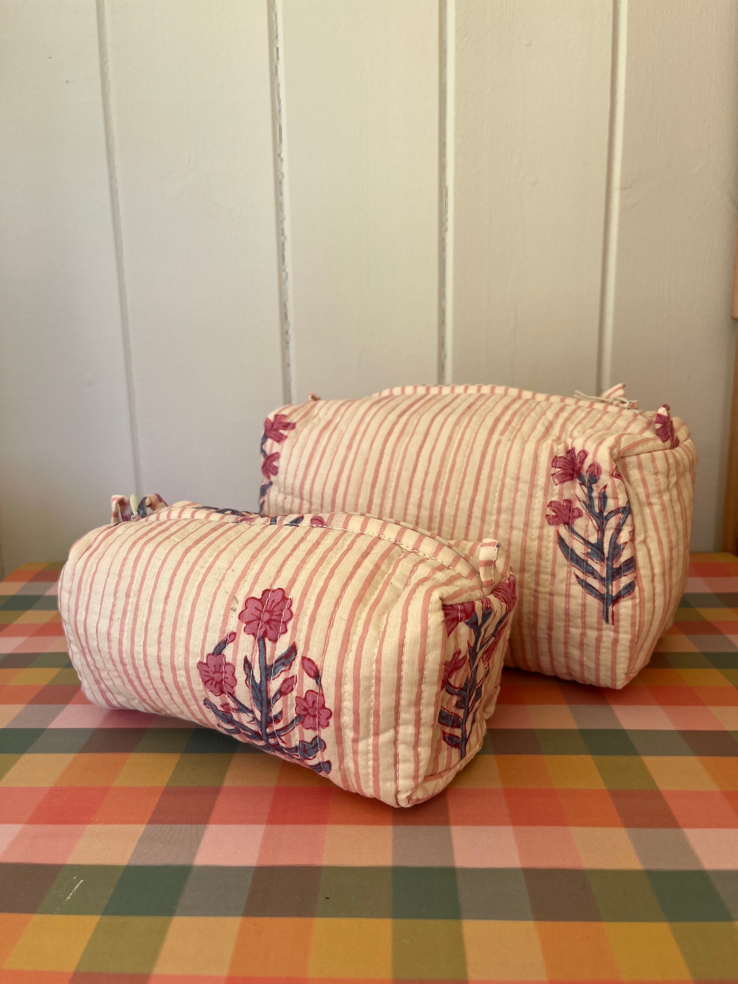 Hand block printed toiletry bags