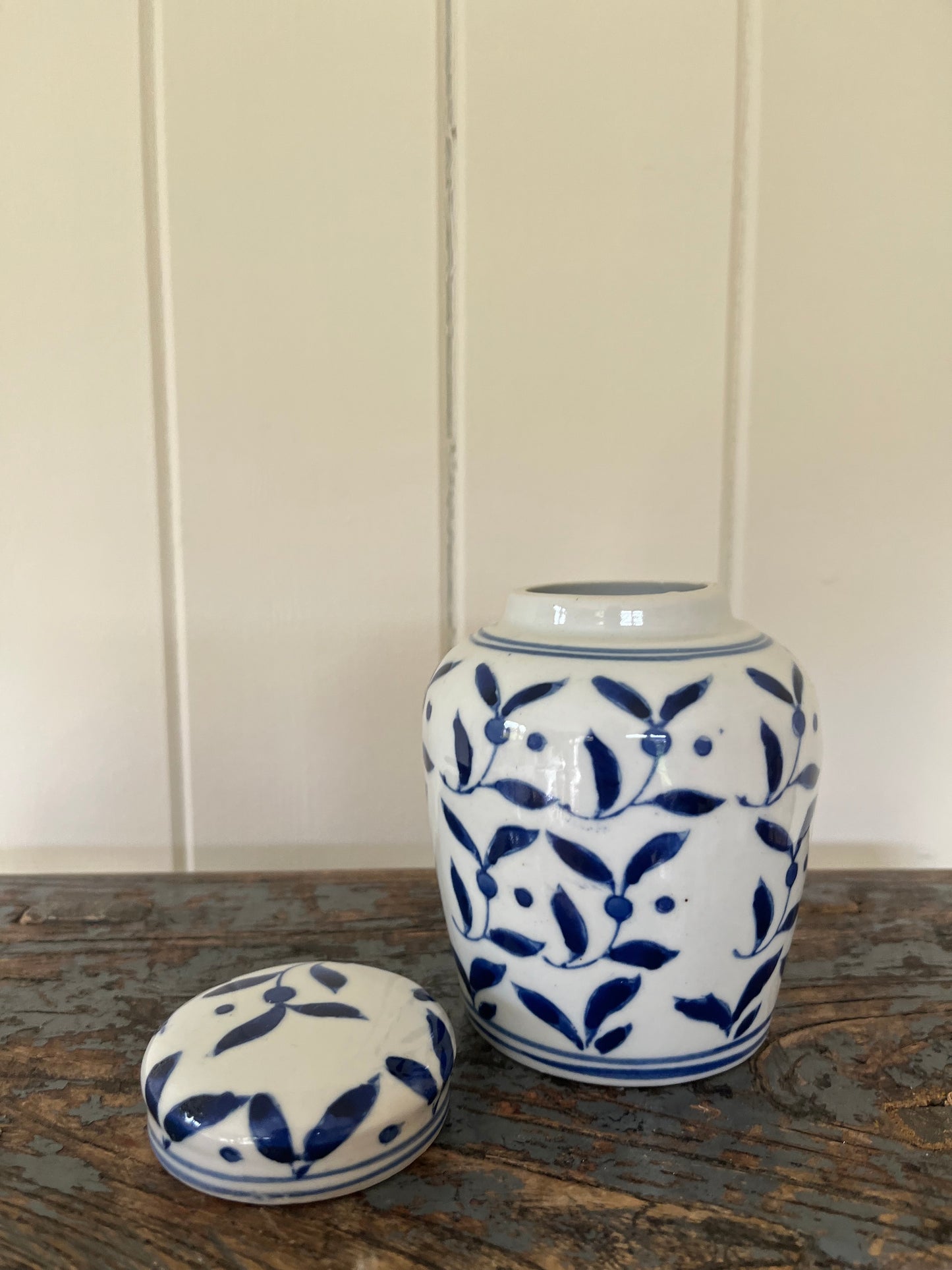 Blue and white ceramic ginger jar