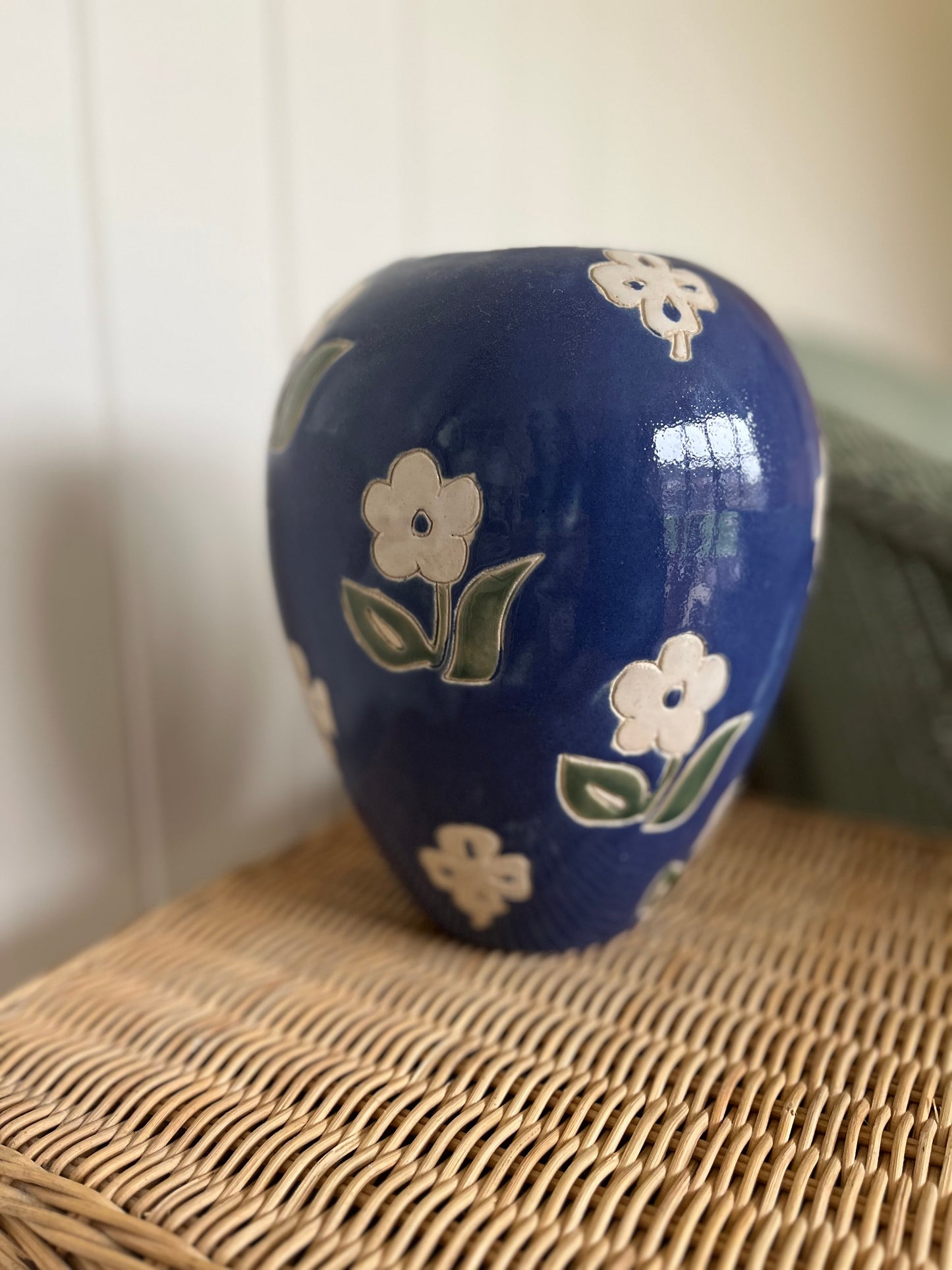 Blue floral ceramic vase
