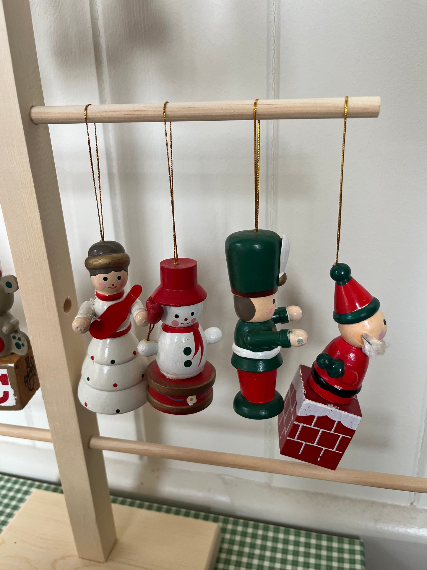 Vintage wooden chimney Santas
