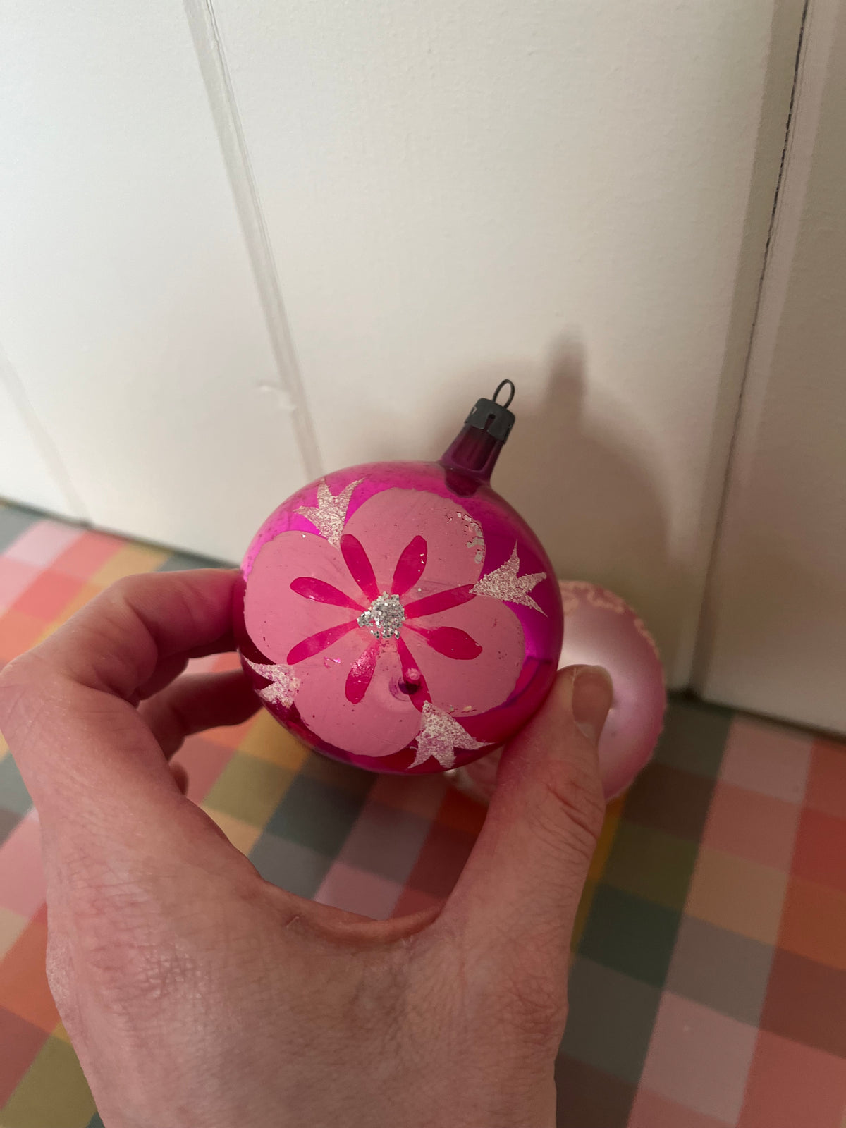 Vintage pink glass baubles