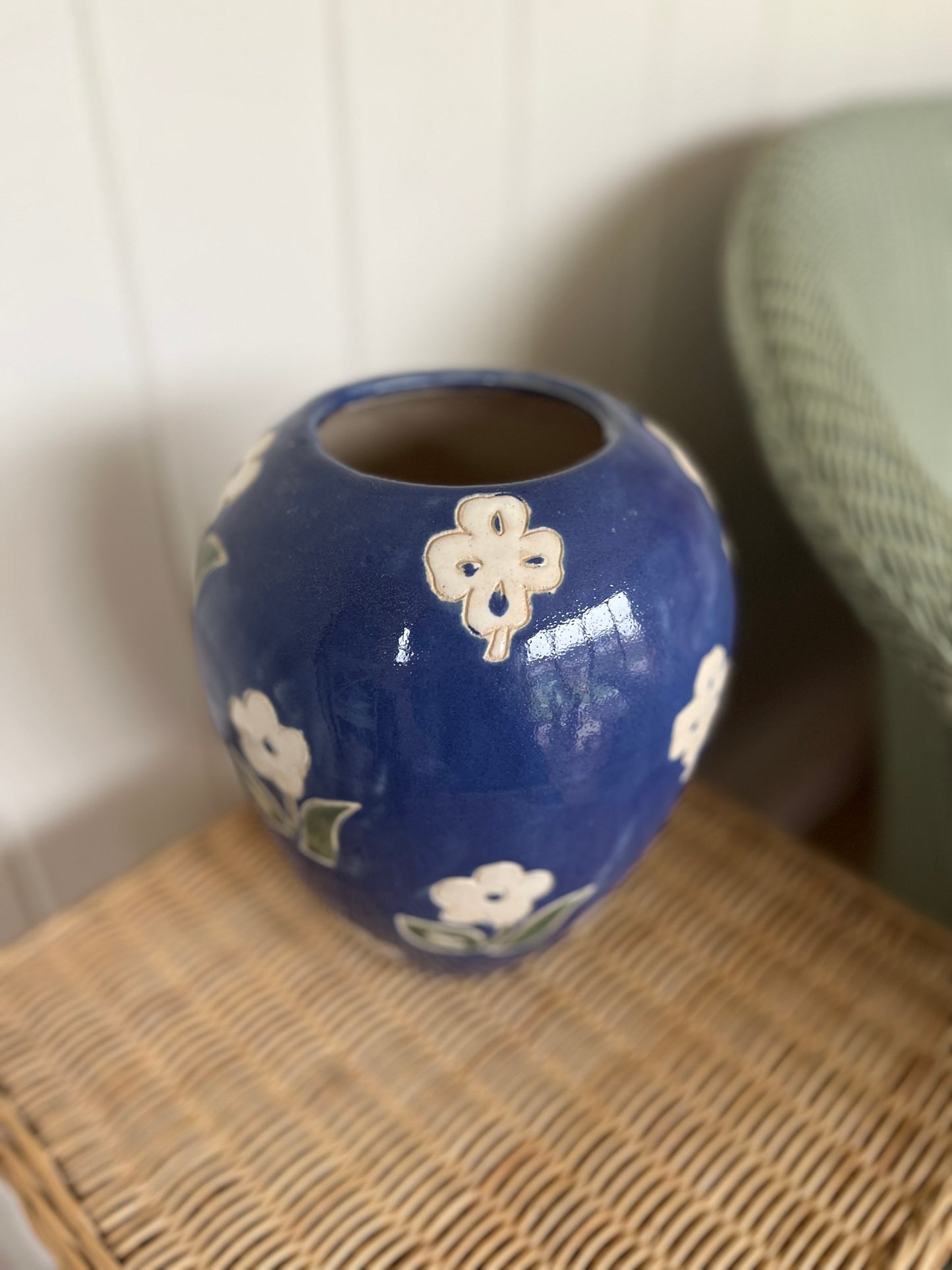Blue floral ceramic vase