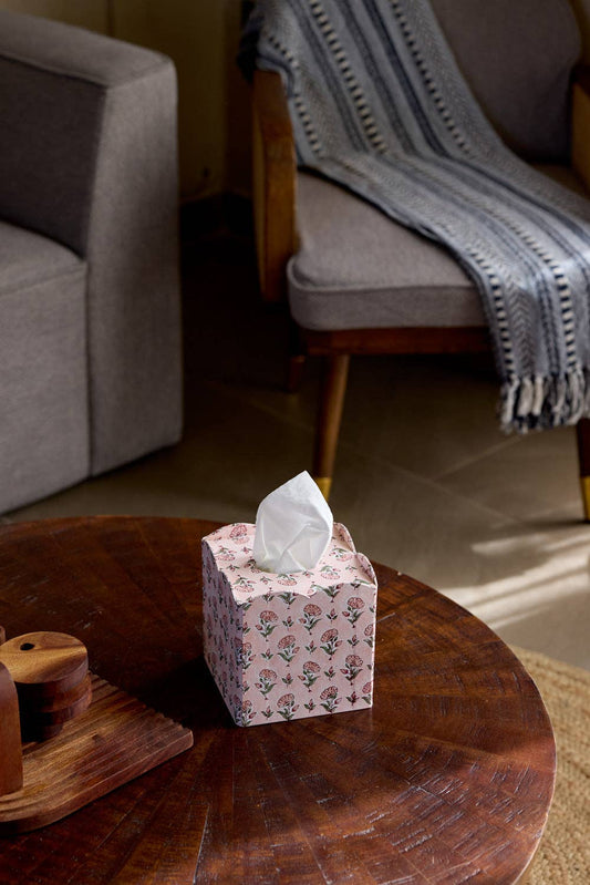 Block Printed Tissue Box - Ditsy Floral Blush