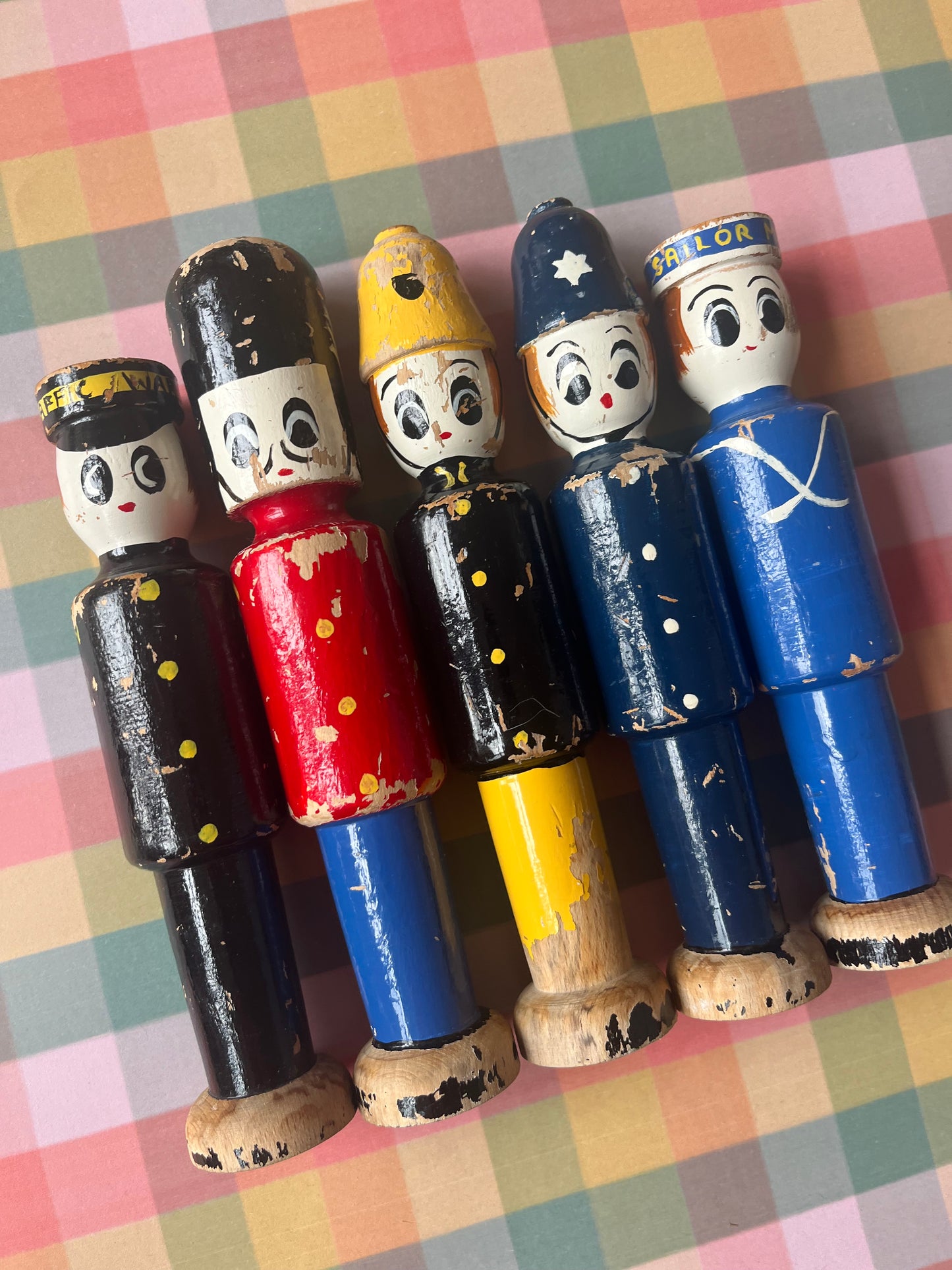Vintage wooden character skittles