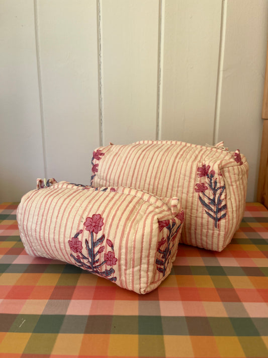 Hand block printed toiletry bags